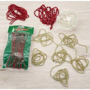 Vintange Mini Christmas Garland Strands Set of 10 White Red Stars Balls Gold